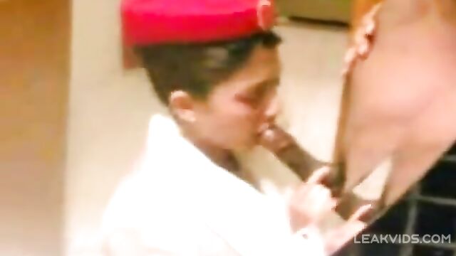 Emirates Airline Flight Attendant Pleasures Passenger with Blowjob