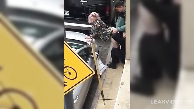 Pretty whore double fucked in the street