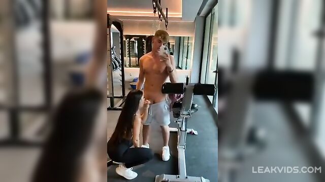Cute young straight guy getting a blowjob from a instructor at gym - 2 image