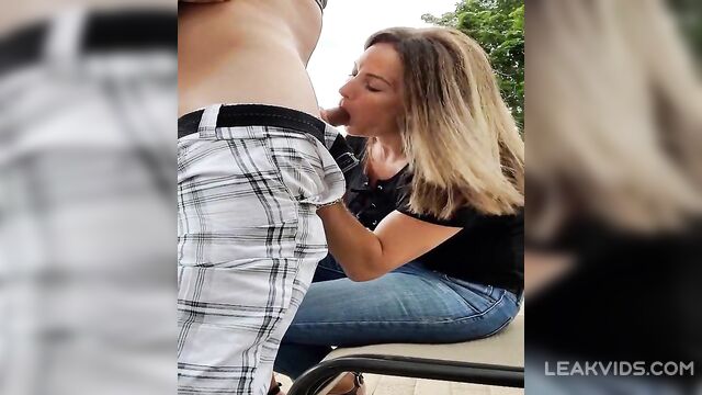 Sugar mom sucking her young lover in park