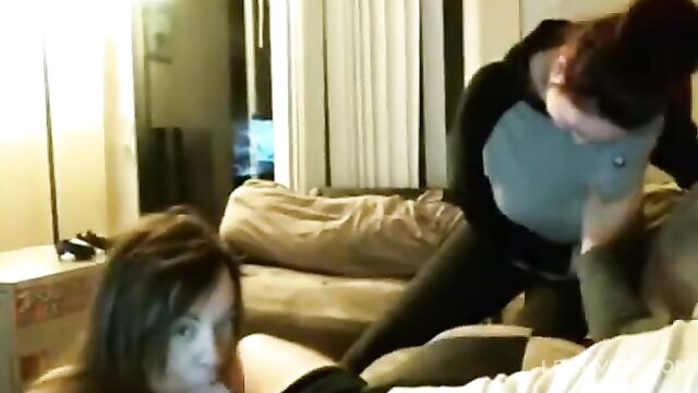 Sexy Gf suck the dick and room mate let touch her boobs - 1 image