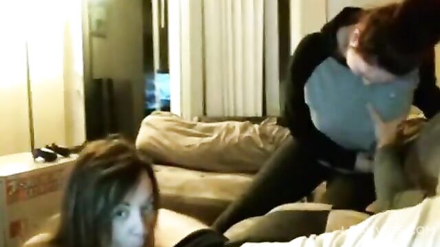 Sexy Gf suck the dick and room mate let touch her boobs