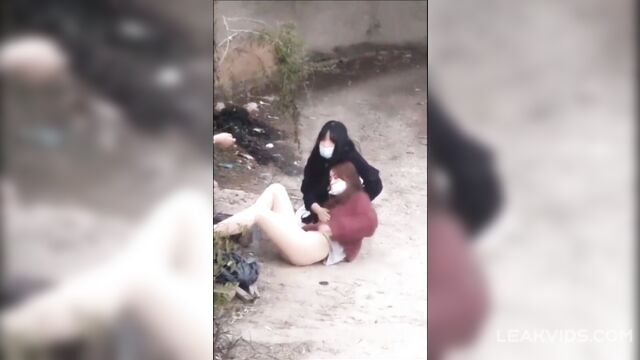 Muslim pretty school girl lost her pants while jumping fence