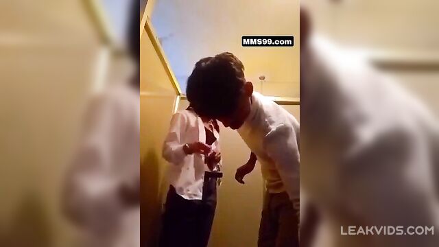 Pretty college girl with her boyfriend inside school washroom - 4 image