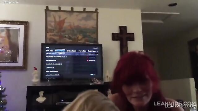 Two hot grandmas giving blowjob to neighbor - 2 image