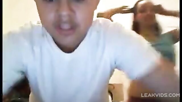 Retarded son trying to fuck his mom, sister & dog on webcam - 1 image
