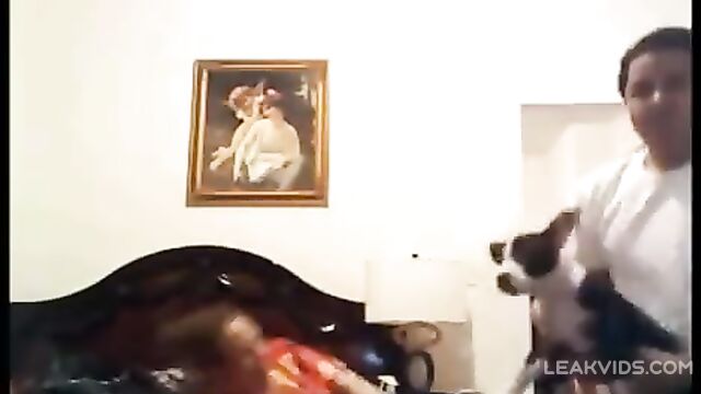 Retarded son trying to fuck his mom, sister & dog on webcam - 4 image