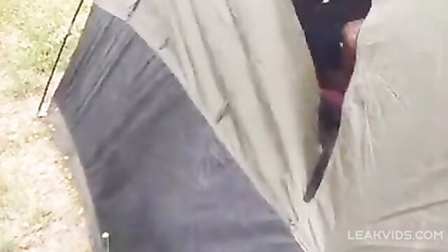 Couple CAUGHT having blowjob in tent - 1 image