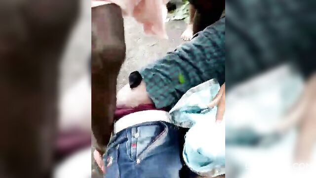 Сouple having sex was caught naked and abused by a group of men - 3 image