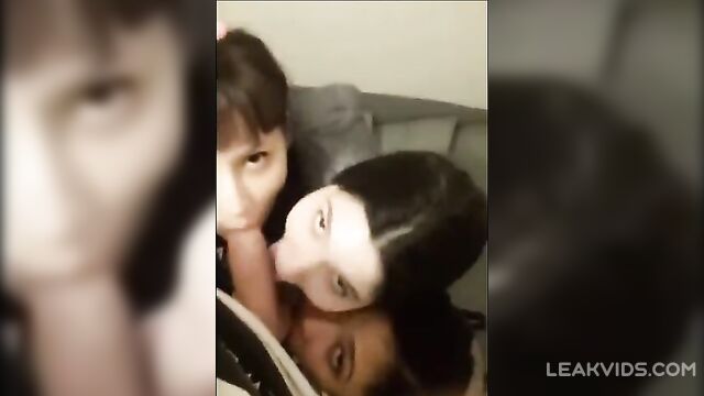 Lucky boy gets a blowjob from 3 pretty girls in the college dorm - 2 image