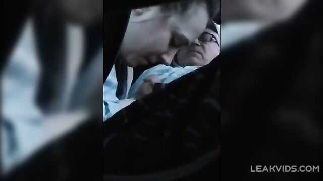 Daughter quickly swallows and sucks her father's cock in the car - 1 image