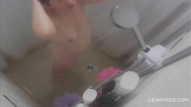 Son installed a hidden camera in the shower and watches his mother what a slut she is - 4 image