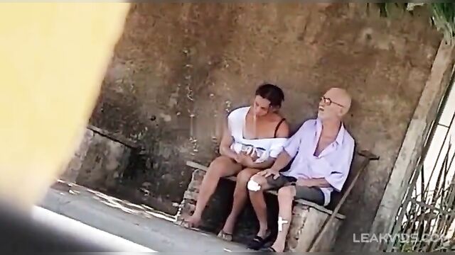 Granddaughter and grandfather fuck in public