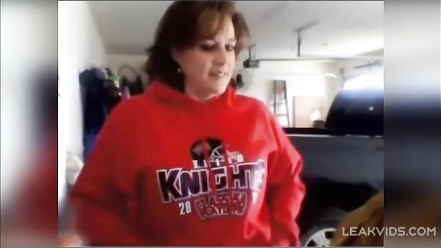 Redheaded mommy shows big bouncy boobs on camera to her daughter's boyfriend - 4 image