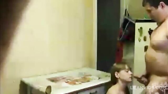 Real father and daughter blowjob caught on a installed spy camera