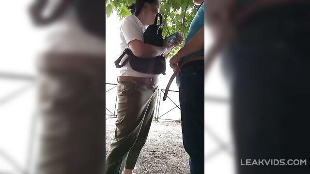 Cheating Wife Gives A Blowjob To Her Lover In The Park And Gets Caught - 1 image