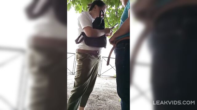 Cheating Wife Gives A Blowjob To Her Lover In The Park And Gets Caught - 5 image