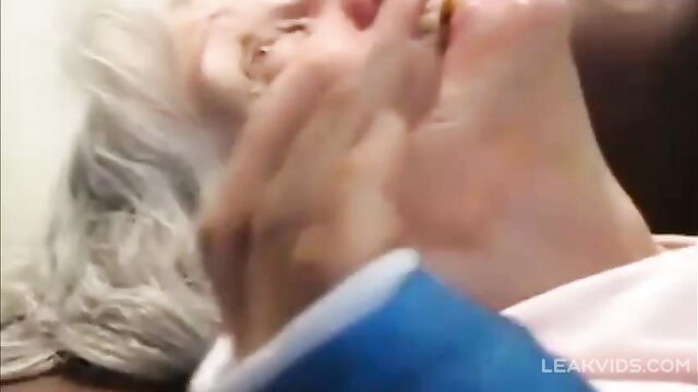 Horny 85 yo Granny Giving A Close Up, Intimate Blowjob To Her 21 yo Grandson, Eagerly Swallowing His Cum - 1 image