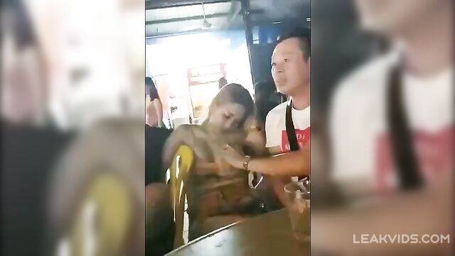 Drunk Asian Hooker Got Her Breasts Exposed In A Bar - 1 image