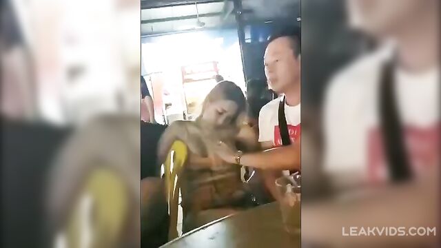 Drunk Asian Hooker Got Her Breasts Exposed In A Bar - 2 image
