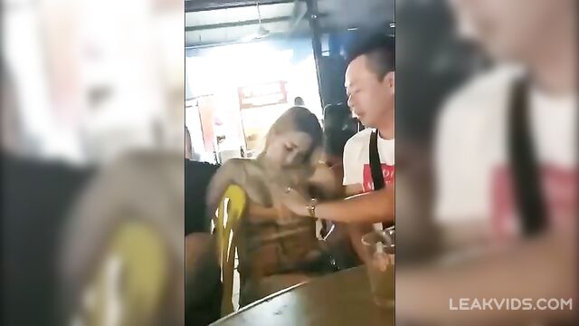 Drunk Asian Hooker Got Her Breasts Exposed In A Bar - 3 image