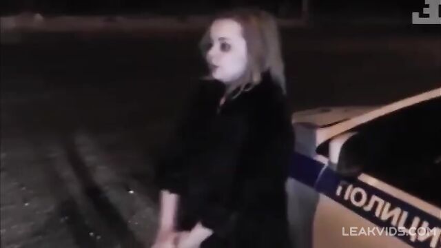 Russian Drunken Whore Shows Her Tits To Policemen In Public - 2 image