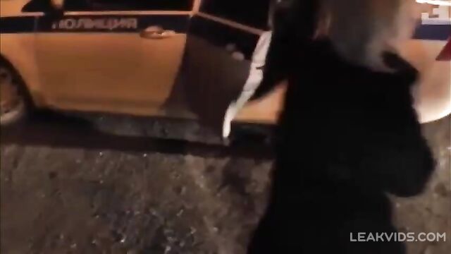 Russian Drunken Whore Shows Her Tits To Policemen In Public - 4 image