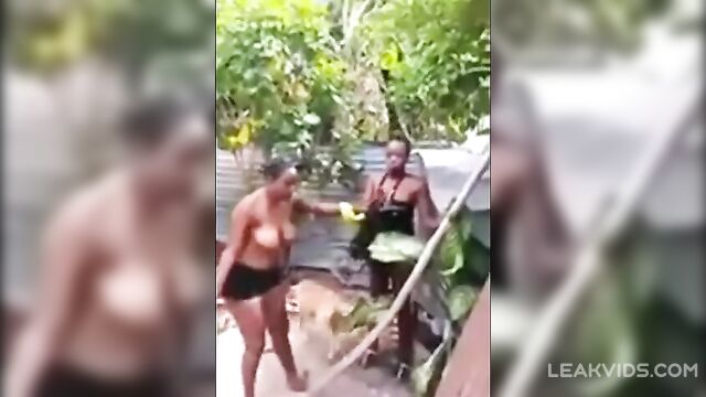 Black Lady Fights with Neighbor Naked - 2 image