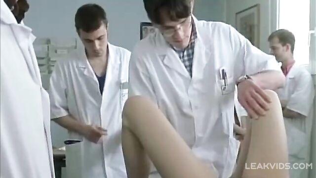 Real Gynecology Class, Embarrassed French Medical Students Touch Their Fellow Student's Hairy Pussy - 5 image