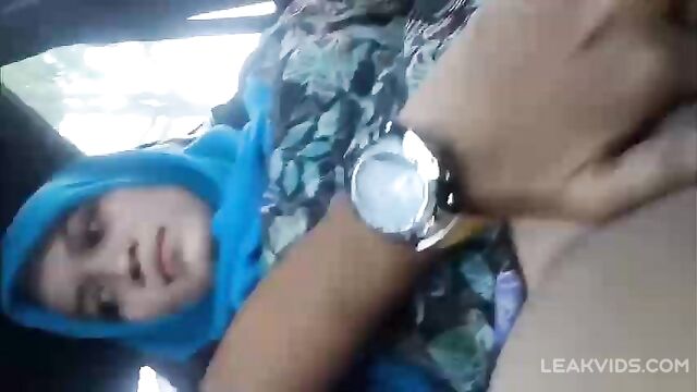 Arab Hijab Sister Pussy fingered by Brother in a Car - 3 image