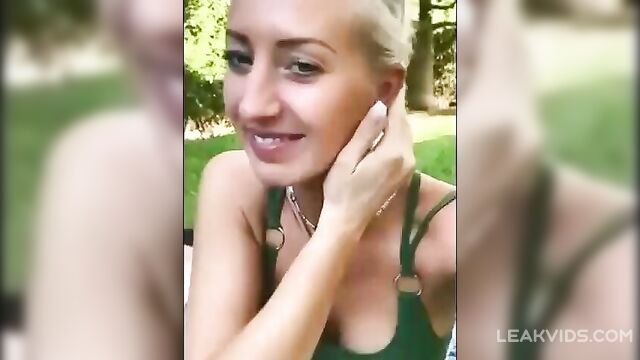 Slim Whore with Glasses Enjoys Masturbation Outdoor - 1 image