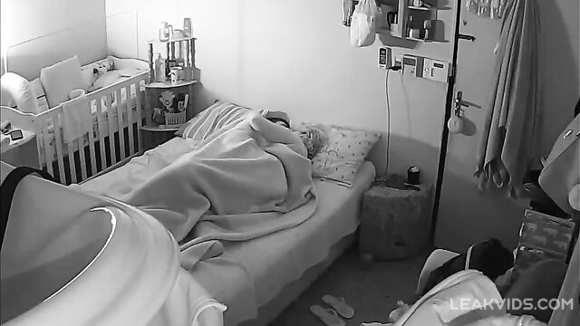 Real incest Sex - Spy cam caught my perv wife and our son's in the same bed - 1 image